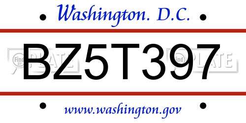 BZ5T397 District Of Columbia License Plate
