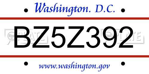 BZ5Z392 District Of Columbia License Plate