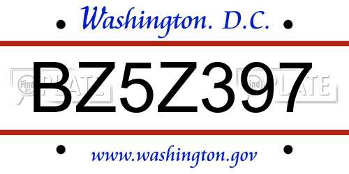 BZ5Z397 District Of Columbia License Plate