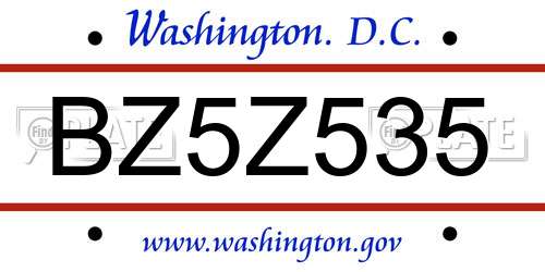 BZ5Z535 District Of Columbia License Plate