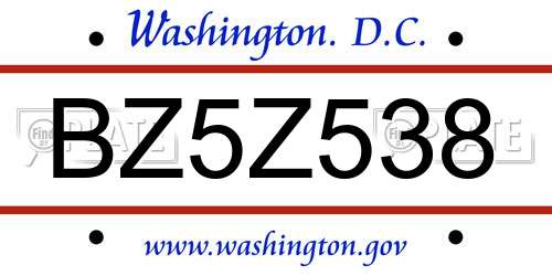 BZ5Z538 District Of Columbia License Plate