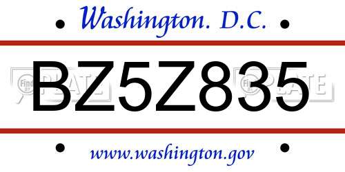 BZ5Z835 District Of Columbia License Plate