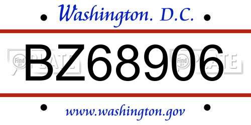 BZ68906 District Of Columbia License Plate