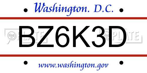 BZ6K3D District Of Columbia License Plate