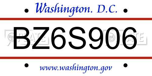 BZ6S906 District Of Columbia License Plate