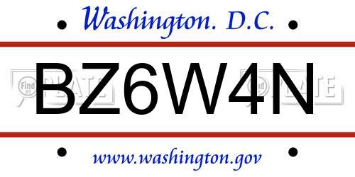 BZ6W4N District Of Columbia License Plate