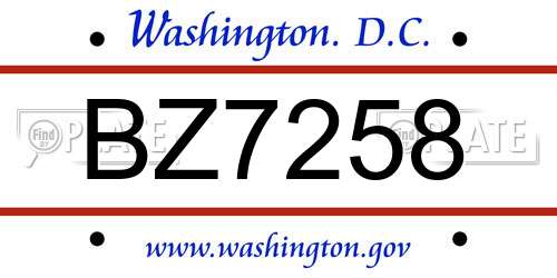 BZ7258 District Of Columbia License Plate