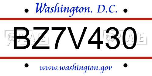 BZ7V430 District Of Columbia License Plate
