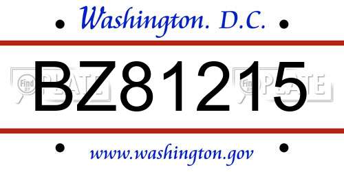 BZ81215 District Of Columbia License Plate