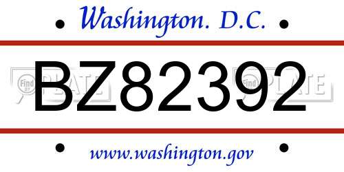 BZ82392 District Of Columbia License Plate