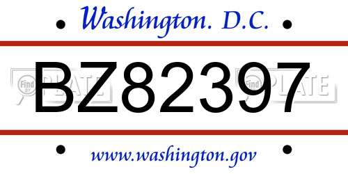BZ82397 District Of Columbia License Plate