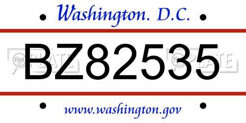 BZ82535 District Of Columbia License Plate