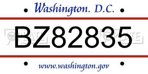 BZ82835 District Of Columbia License Plate