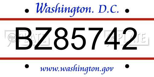 BZ85742 District Of Columbia License Plate