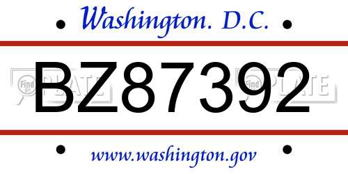 BZ87392 District Of Columbia License Plate