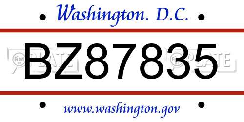 BZ87835 District Of Columbia License Plate