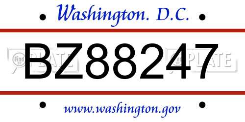 BZ88247 District Of Columbia License Plate