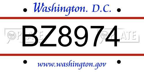 BZ8974 District Of Columbia License Plate