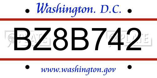 BZ8B742 District Of Columbia License Plate