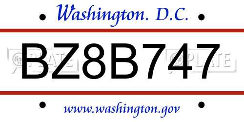 BZ8B747 District Of Columbia License Plate
