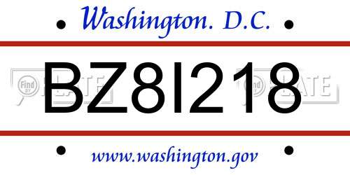 BZ8I218 District Of Columbia License Plate