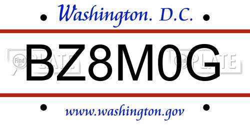BZ8M0G District Of Columbia License Plate