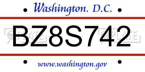 BZ8S742 District Of Columbia License Plate