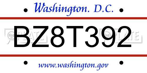 BZ8T392 District Of Columbia License Plate