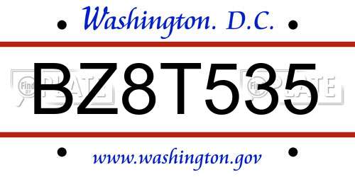 BZ8T535 District Of Columbia License Plate
