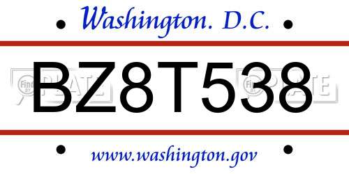 BZ8T538 District Of Columbia License Plate