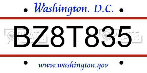 BZ8T835 District Of Columbia License Plate