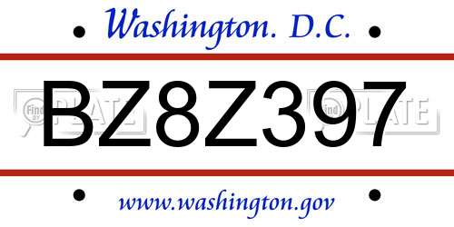 BZ8Z397 District Of Columbia License Plate