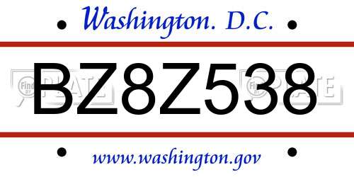 BZ8Z538 District Of Columbia License Plate