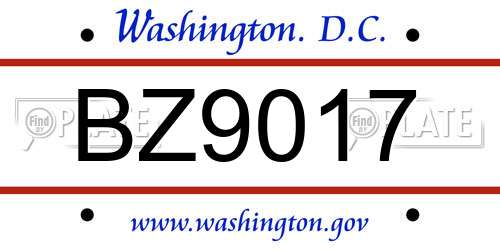 BZ9017 District Of Columbia License Plate