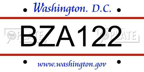 BZA122 District Of Columbia License Plate
