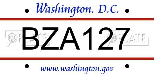 BZA127 District Of Columbia License Plate