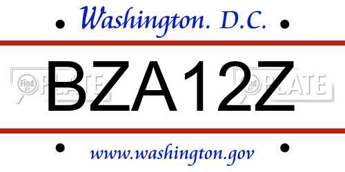 BZA12Z District Of Columbia License Plate
