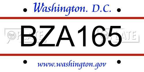BZA165 District Of Columbia License Plate