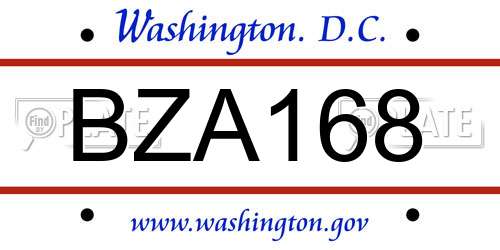BZA168 District Of Columbia License Plate