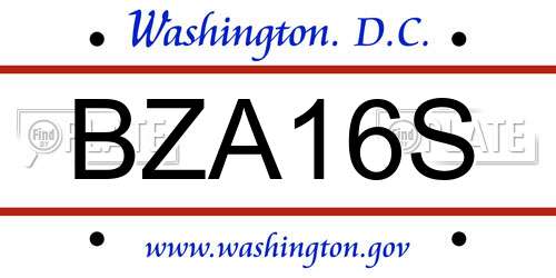 BZA16S District Of Columbia License Plate