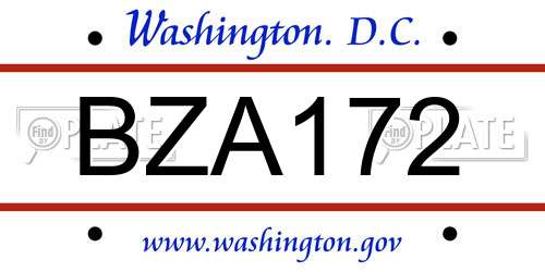 BZA172 District Of Columbia License Plate
