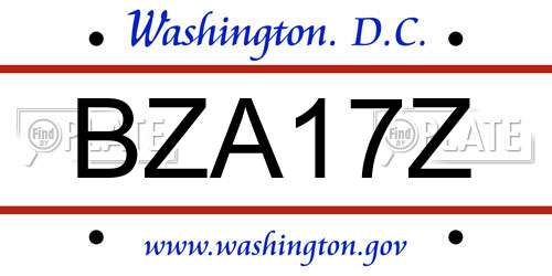 BZA17Z District Of Columbia License Plate