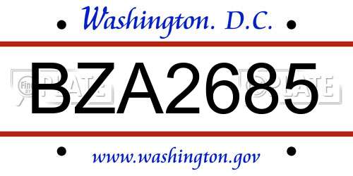BZA2685 District Of Columbia License Plate