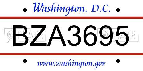 BZA3695 District Of Columbia License Plate