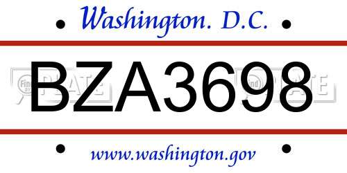 BZA3698 District Of Columbia License Plate