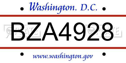 BZA4928 District Of Columbia License Plate