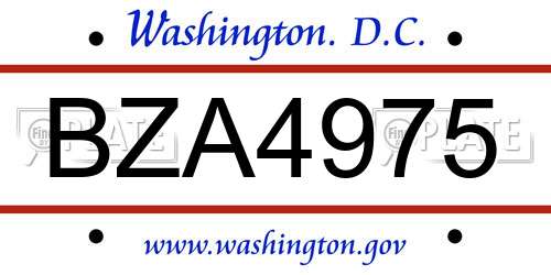 BZA4975 District Of Columbia License Plate
