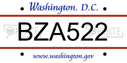 BZA522 District Of Columbia License Plate
