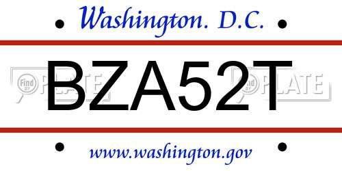 BZA52T District Of Columbia License Plate
