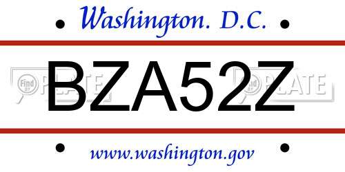 BZA52Z District Of Columbia License Plate